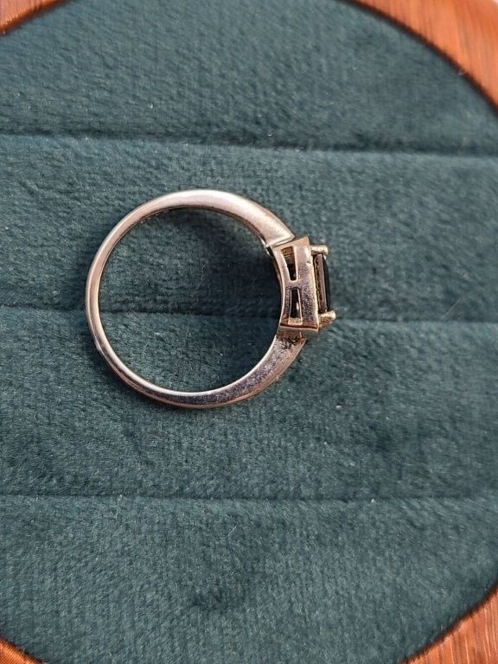Sterling Silver Black Onyx Ring Size 7 Square Halo Stone 925 Elegant Band - Picture 4 of 8